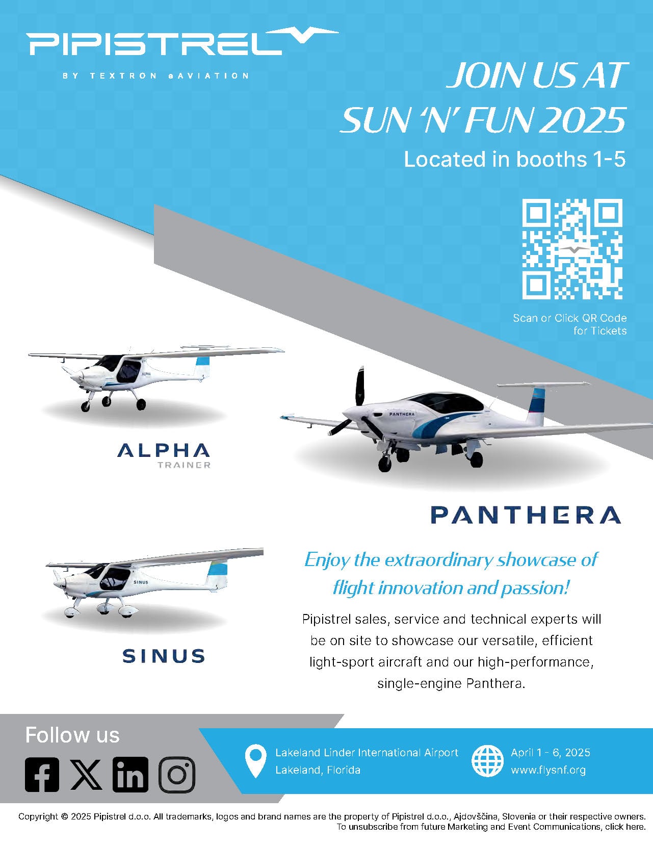 Sun-N-Fun April 1st - 6th, 2025 at the Textron Booth
